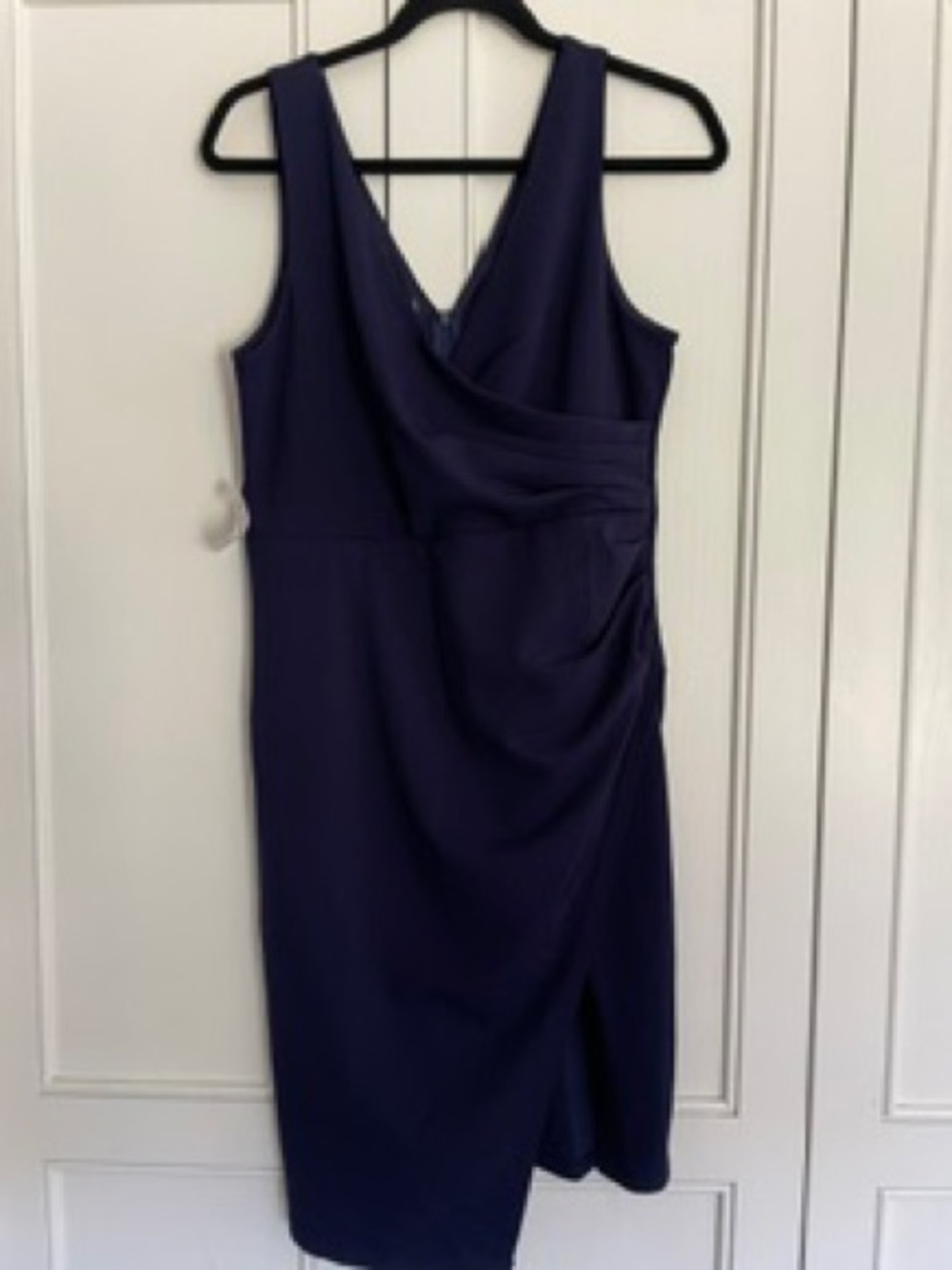 Classic Midnight Navy Sleeveless Wrap-Front Midi Dress